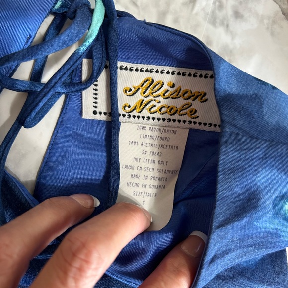 Vintage Alison Nicole Woman Floral Rayon Blue Maxi Dress Sz 8 EUC 35 - Picture 7 of 7